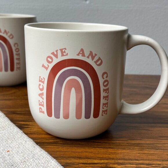 2 Stoneware Coffee Mugs Pease Love and Coffee Life at Home - Picture 4 of 9